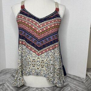 Rewind Top Womens Size Small Embroidered Eyelet  Tank Boho Hippie Cute VNeck